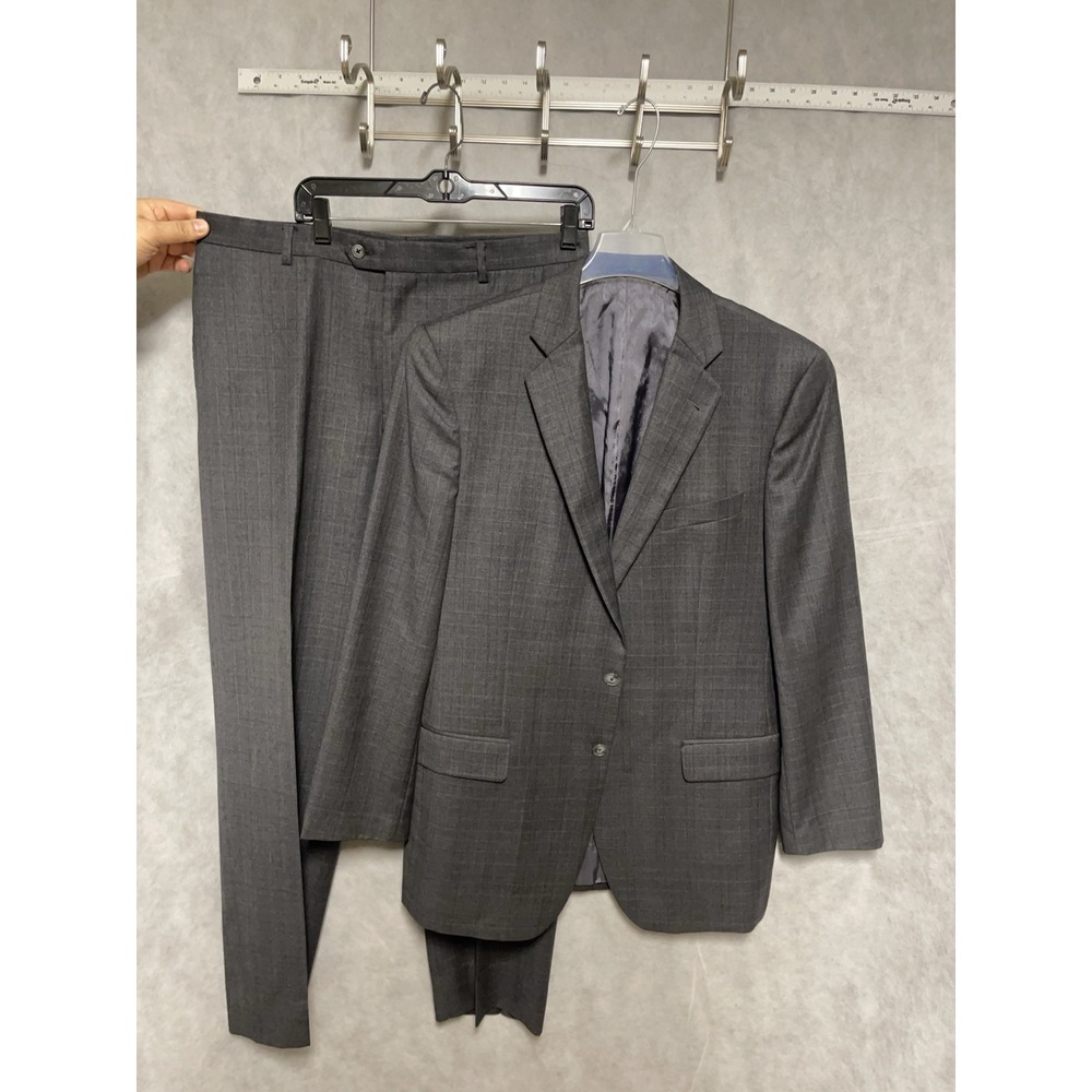Joseph Abboud Suit Men 42L Gray Plaid Flannel Loro Piana Wool 35X32 Pants Luxury